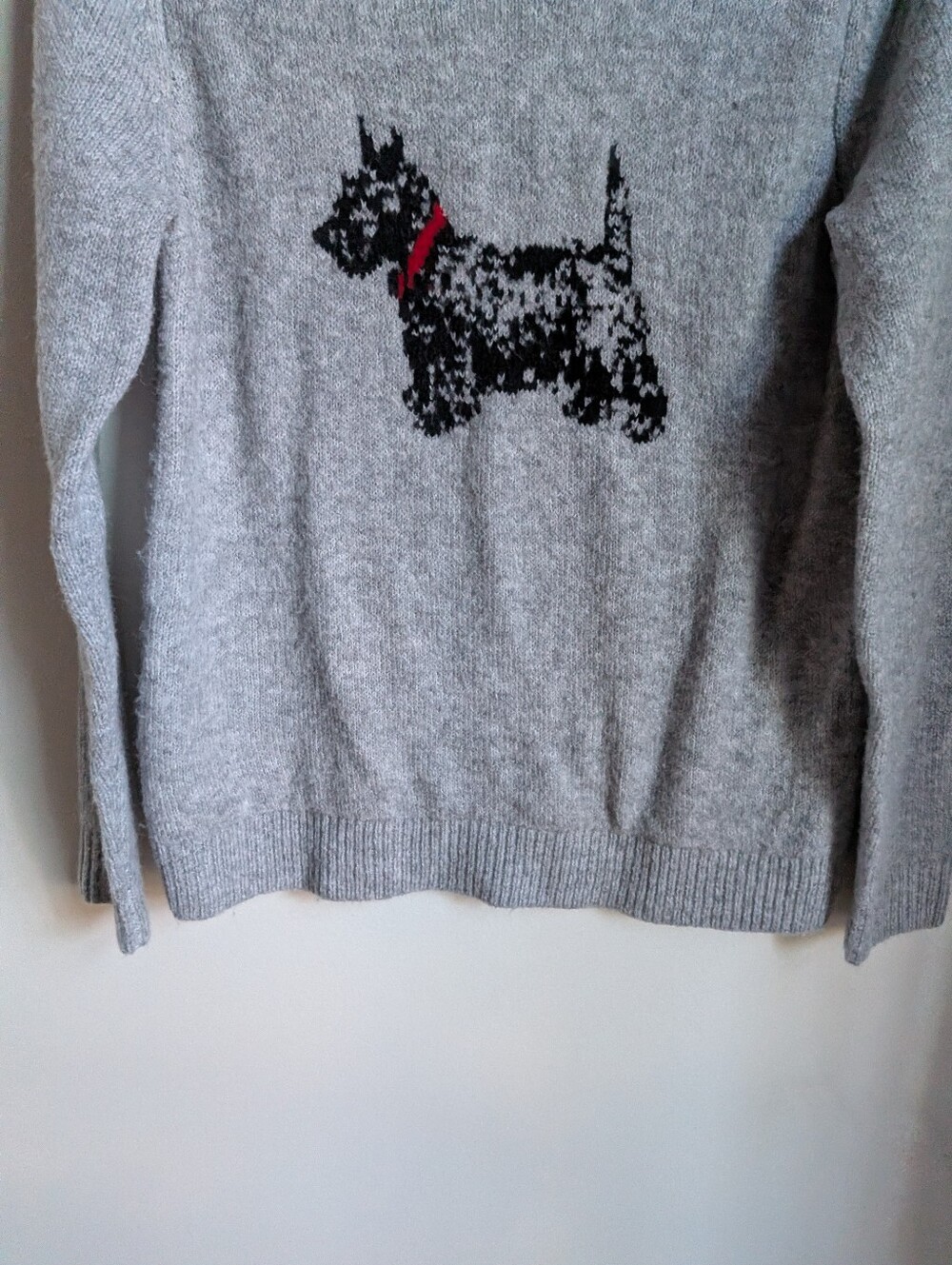 CUPCAKES & CASHMERE Gray Scottie Dog Soft Crewneck Knit Sweater Size Medium - Picture 3 of 12